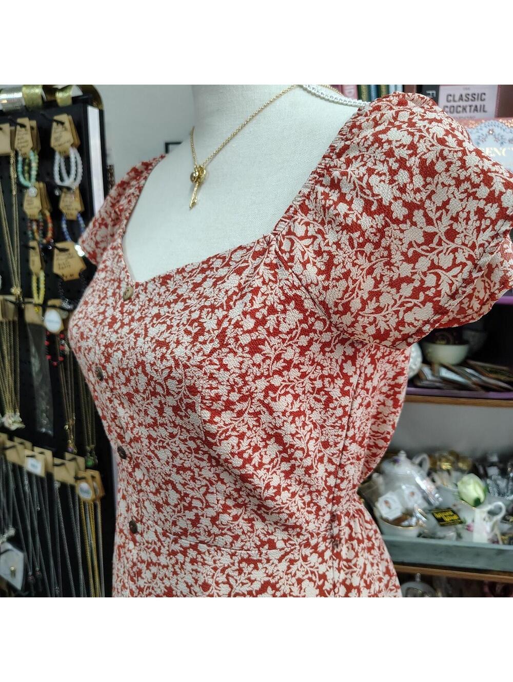 Dress Monteau Brand Red and cream Dress Floral Print size Small (missing belt)
